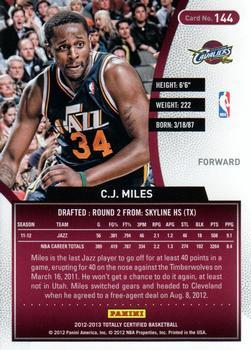 2012-13 Panini Totally Certified - Totally Blue #144 C.J. Miles Back