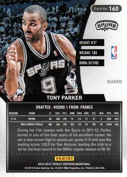 2012-13 Panini Totally Certified - Totally Blue #160 Tony Parker Back