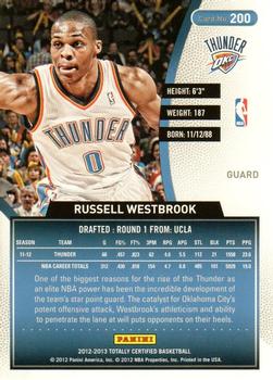 2012-13 Panini Totally Certified - Totally Blue #200 Russell Westbrook Back