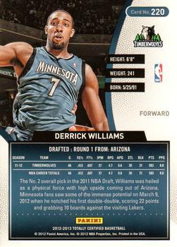 2012-13 Panini Totally Certified - Totally Blue #220 Derrick Williams Back