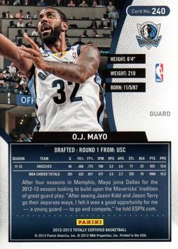 2012-13 Panini Totally Certified - Totally Blue #240 O.J. Mayo Back