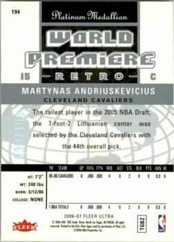 2006-07 Ultra - Platinum Medallion #194 Martynas Andriuskevicius Back