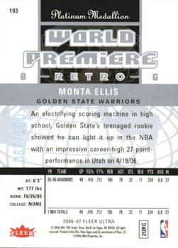 2006-07 Ultra - Platinum Medallion #193 Monta Ellis Back