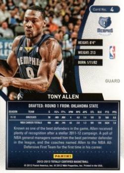 2012-13 Panini Totally Certified - Totally Gold #4 Tony Allen Back