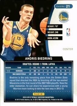 2012-13 Panini Totally Certified - Totally Gold #21 Andris Biedrins Back