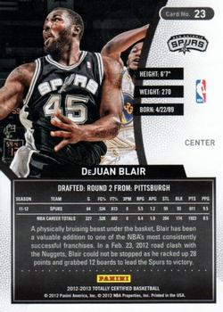 2012-13 Panini Totally Certified - Totally Gold #23 DeJuan Blair Back