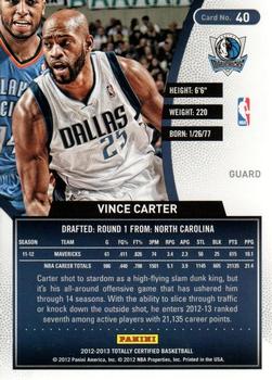 2012-13 Panini Totally Certified - Totally Gold #40 Vince Carter Back