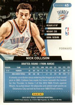 2012-13 Panini Totally Certified - Totally Gold #45 Nick Collison Back