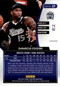 2012-13 Panini Totally Certified - Totally Gold #47 DeMarcus Cousins Back