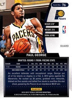 2012-13 Panini Totally Certified - Totally Gold #76 Paul George Back
