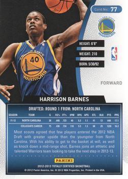 2012-13 Panini Totally Certified - Totally Gold #77 Harrison Barnes Back