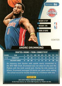 2012-13 Panini Totally Certified - Totally Gold #86 Andre Drummond Back