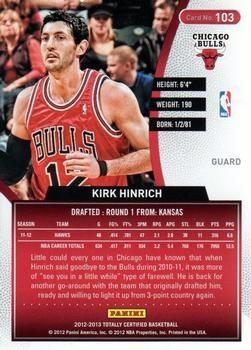 2012-13 Panini Totally Certified - Totally Green #103 Kirk Hinrich Back