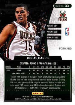 2012-13 Panini Totally Certified - Totally Red #33 Tobias Harris Back