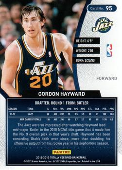 2012-13 Panini Totally Certified - Totally Red #95 Gordon Hayward Back