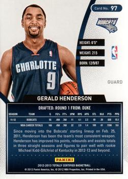 2012-13 Panini Totally Certified - Totally Red #97 Gerald Henderson Back