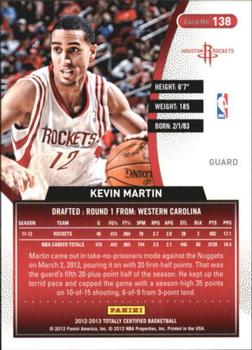 2012-13 Panini Totally Certified - Totally Red #138 Kevin Martin Back