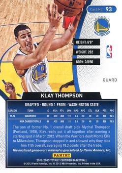 2012-13 Panini Totally Certified - Totally Red Memorabilia #93 Klay Thompson Back