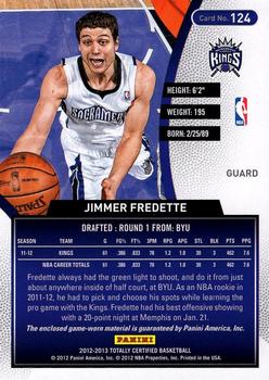 2012-13 Panini Totally Certified - Totally Red Memorabilia #124 Jimmer Fredette Back