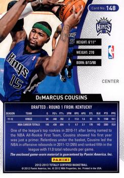 2012-13 Panini Totally Certified - Totally Red Memorabilia #148 DeMarcus Cousins Back