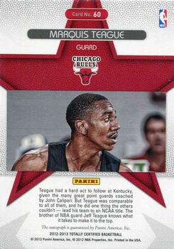 2012-13 Panini Totally Certified - Rookie Roll Call Autographs #60 Marquis Teague Back