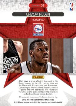 2012-13 Panini Totally Certified - Rookie Roll Call Autographs Blue #37 Lavoy Allen Back