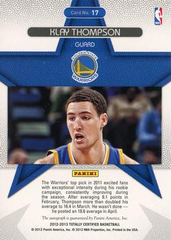 2012-13 Panini Totally Certified - Rookie Roll Call Autographs Red #17 Klay Thompson Back