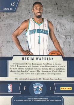 2012-13 Panini Absolute - Frequent Flyer Autographs #15 Hakim Warrick Back