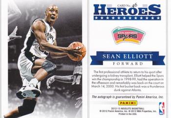 2012-13 Panini Absolute - Heroes Autographs #46 Sean Elliott Back