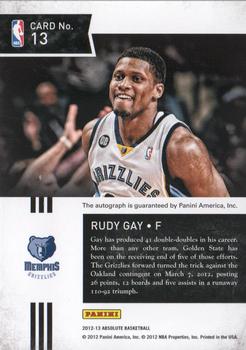 2012-13 Panini Absolute - Hoopla Autographs #13 Rudy Gay Back