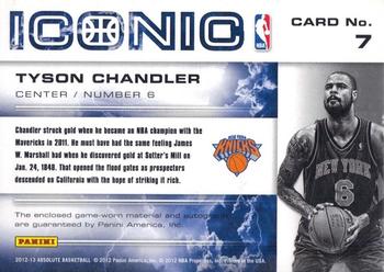 2012-13 Panini Absolute - Iconic Materials Autographs #7 Tyson Chandler Back