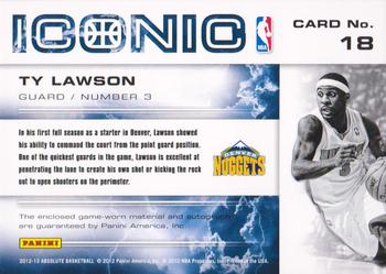 2012-13 Panini Absolute - Iconic Materials Autographs #18 Ty Lawson Back