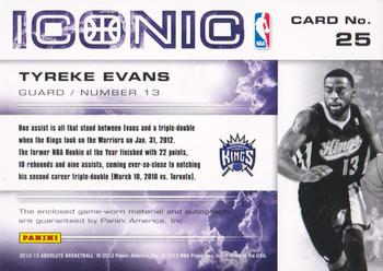 2012-13 Panini Absolute - Iconic Materials Autographs #25 Tyreke Evans Back
