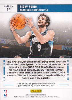2012-13 Panini Absolute - Star Gazing Jersey Number Materials #14 Ricky Rubio Back