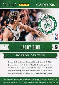 2012-13 Panini Limited - Curtain Call Materials #1 Larry Bird Back