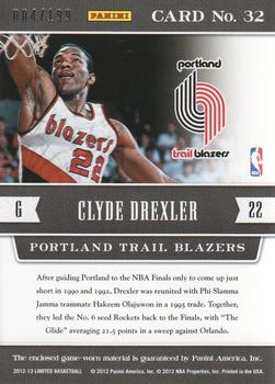 2012-13 Panini Limited - Curtain Call Materials #32 Clyde Drexler Back