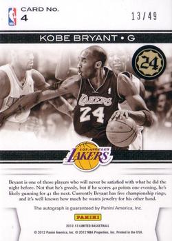 2012-13 Panini Limited - Spotlight Signatures #4 Kobe Bryant Back
