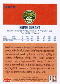 2007-08 Fleer - 86-87 Retro Rookies #86R-143 Kevin Durant Back
