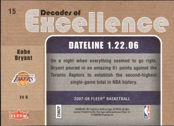 2007-08 Fleer - Decades of Excellence #15 Kobe Bryant Back
