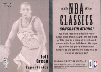 2007-08 Fleer - NBA Classics #TT-JG Jeff Green Back