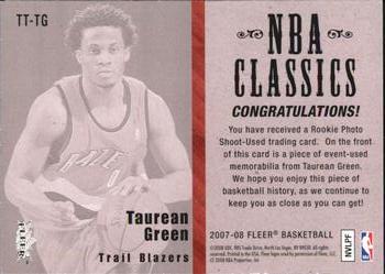 2007-08 Fleer - NBA Classics #TT-TG Taurean Green Back