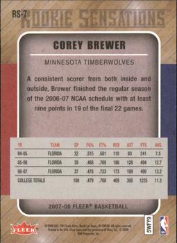 2007-08 Fleer - Rookie Sensations #RS-7 Corey Brewer Back