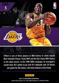 2012-13 Panini Contenders - Legendary Contenders #5 Shaquille O'Neal Back