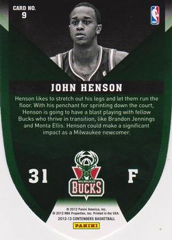 2012-13 Panini Contenders - Rookie Of The Year Contenders #9 John Henson Back