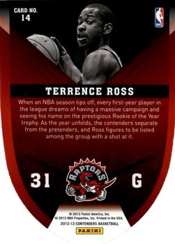 2012-13 Panini Contenders - Rookie Of The Year Contenders #14 Terrence Ross Back