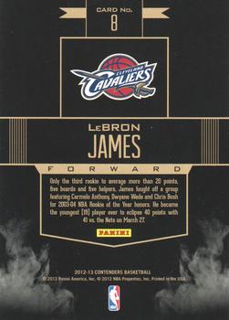 2012-13 Panini Contenders - Rookie Remembrance #8 LeBron James Back