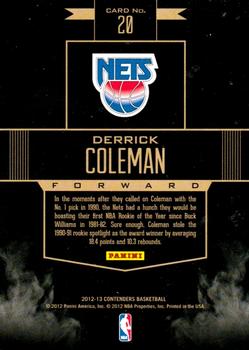 2012-13 Panini Contenders - Rookie Remembrance #20 Derrick Coleman Back