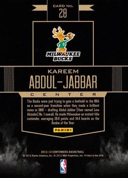 2012-13 Panini Contenders - Rookie Remembrance #28 Kareem Abdul-Jabbar Back