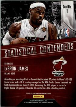 2012-13 Panini Contenders - Statistical Contenders #1 LeBron James Back