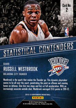 2012-13 Panini Contenders - Statistical Contenders #2 Russell Westbrook Back